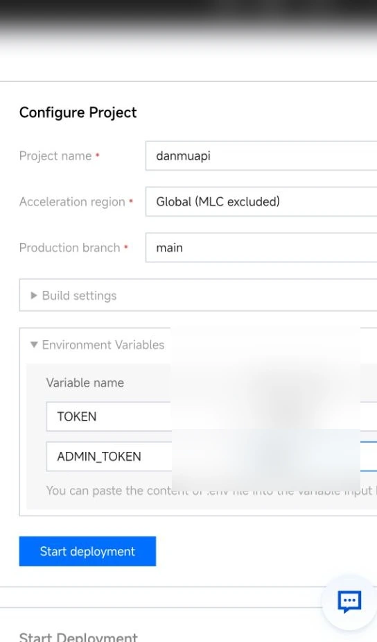 EdgeOne Pages 配置项目并点击 Start deployment 的截图