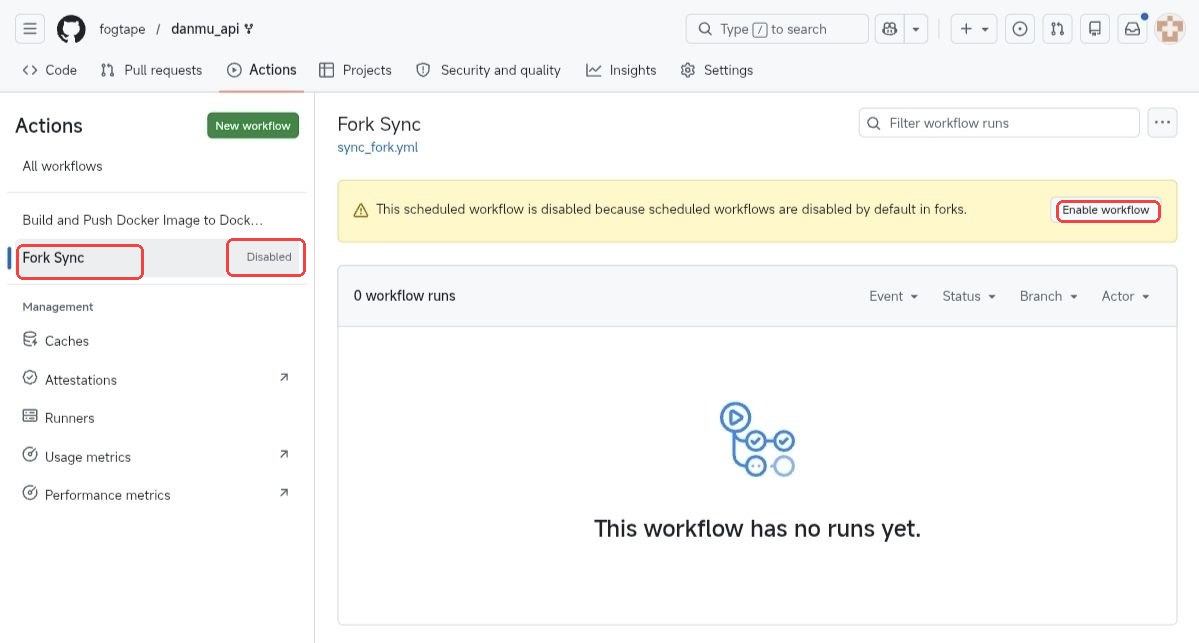 用户实际操作时在 Actions 列表里打开 Fork Sync 且页面显示 Disabled 的截图