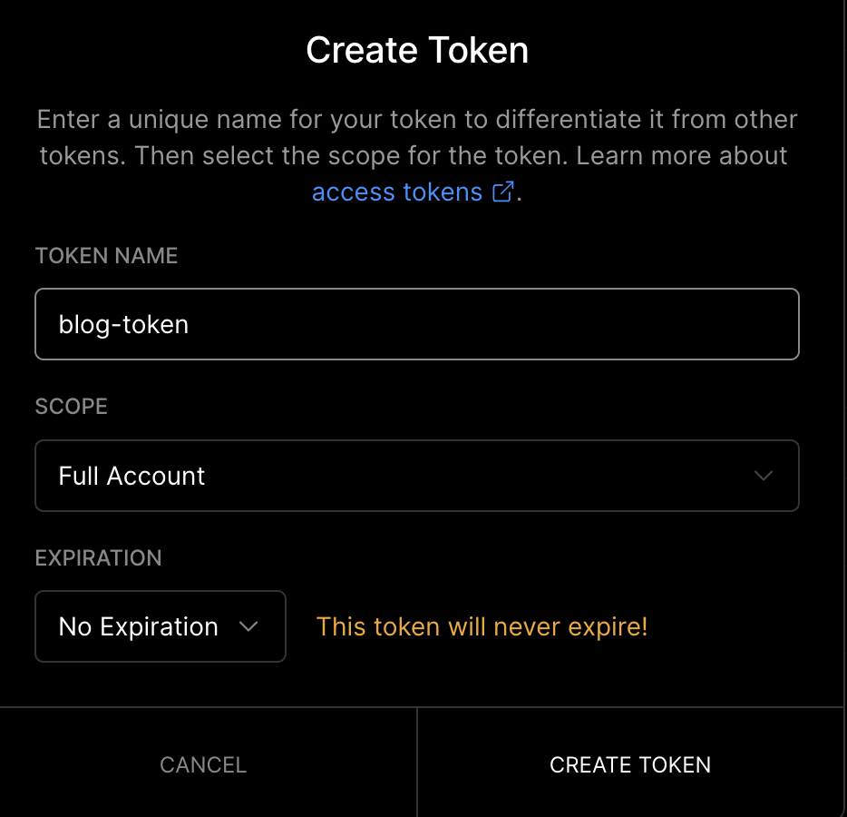 Vercel Token 创建页面实际截图