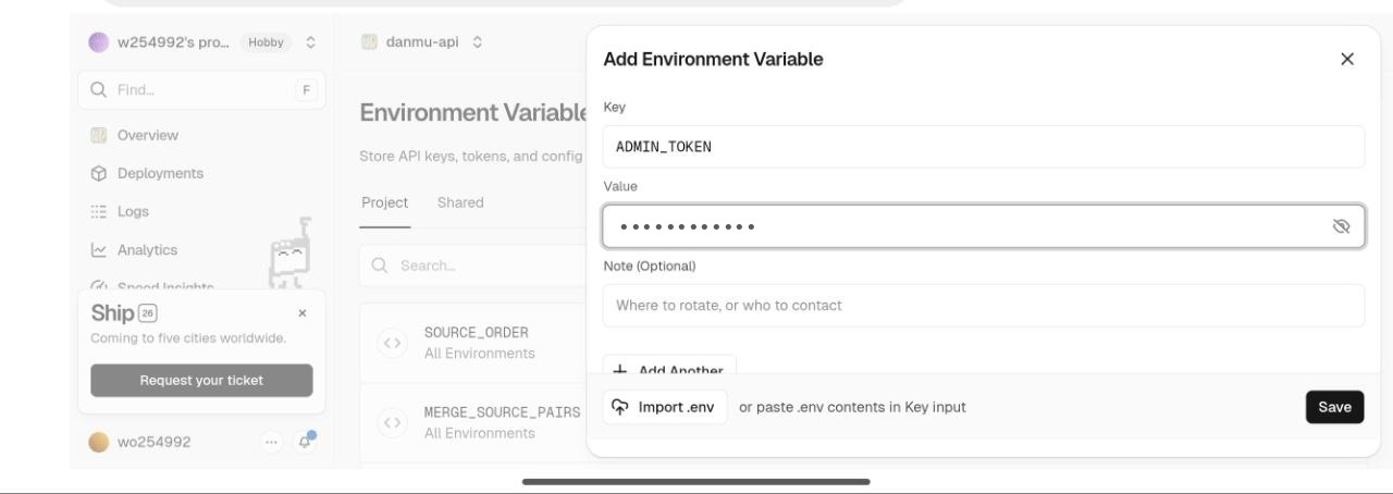 Vercel Add Environment Variable 弹窗里填写 Key